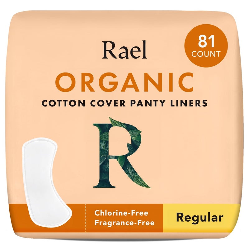 Rael Panty Liners for Women, Organic Cotton Cover - Regular Pantiliners, Light Absorbency, Unscented, Chlorine Free (Regular, 81 Count) - Image 1